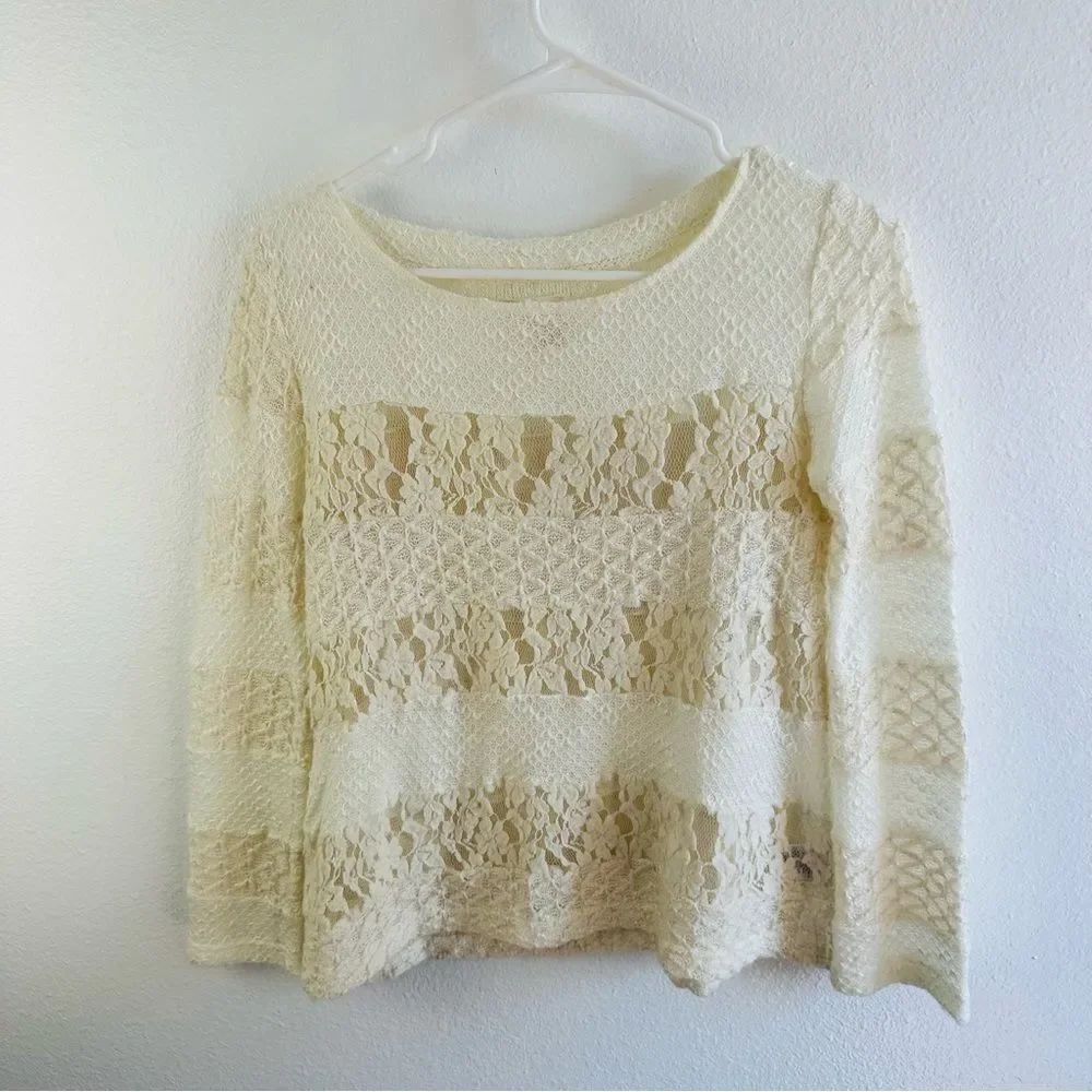 Meadow Rue Ivory Lace Stripe Wool Blend Sweater Size XS